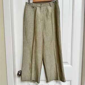 Vintage Current Light Khaki Linen Blend High Waist Wide Leg Cropped Pant. 30”